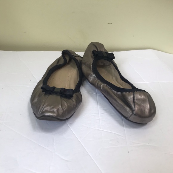 Salvatore Ferragamo My Joy Metallic Leather Ballet Flats Shoes Slip On Slides 9 - Picture 7 of 16